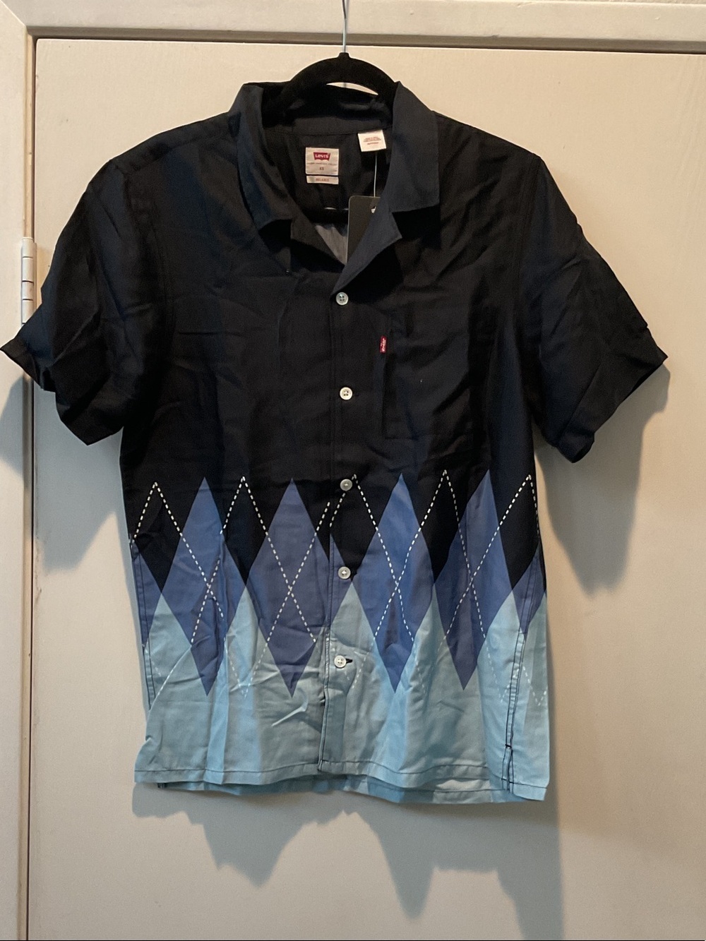 Levi's Men's Black and Light Blue Argyle Button-Down Shirt